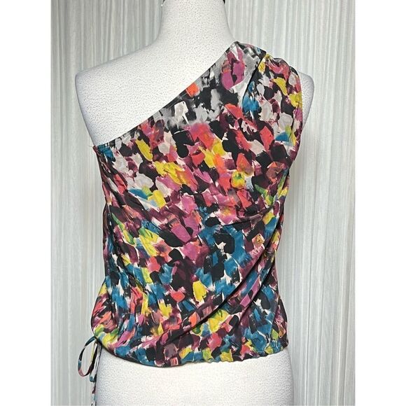 BCBGMAXAZRIA One Shoulder Abstract Print Silk Blouse Size XSmall - Picture 3 of 5